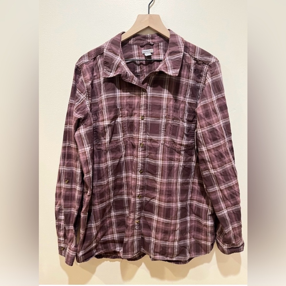 Carhartt Purple Plaid Long Sleeve Button Up Shirt - women’s size XXL (20)